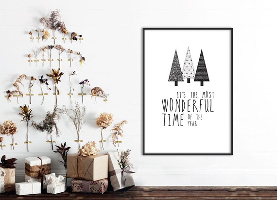 Three Scandinavian Christmas Trees Holiday Typography Quote Poster