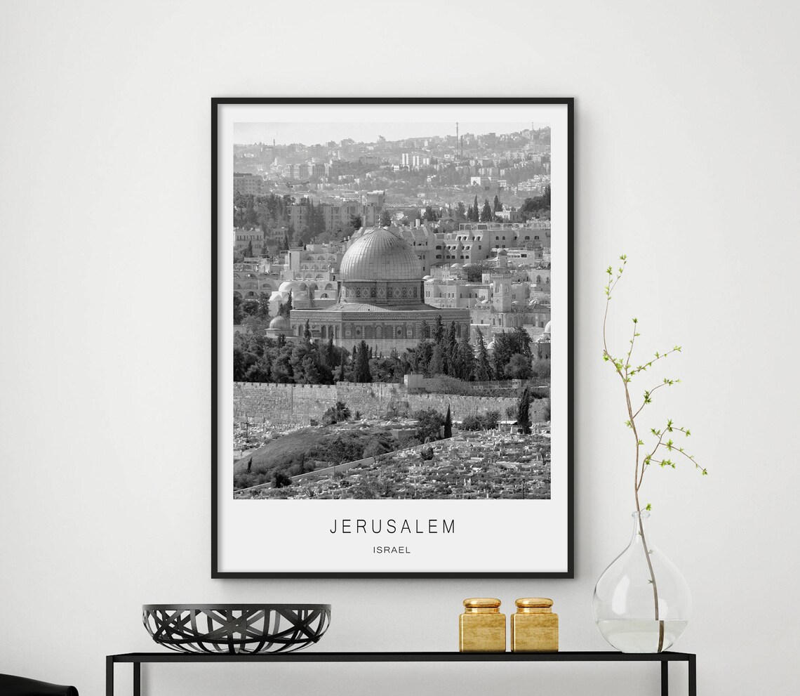 Jerusalem Israel Dome Of The Rock Black And White Photo Poster