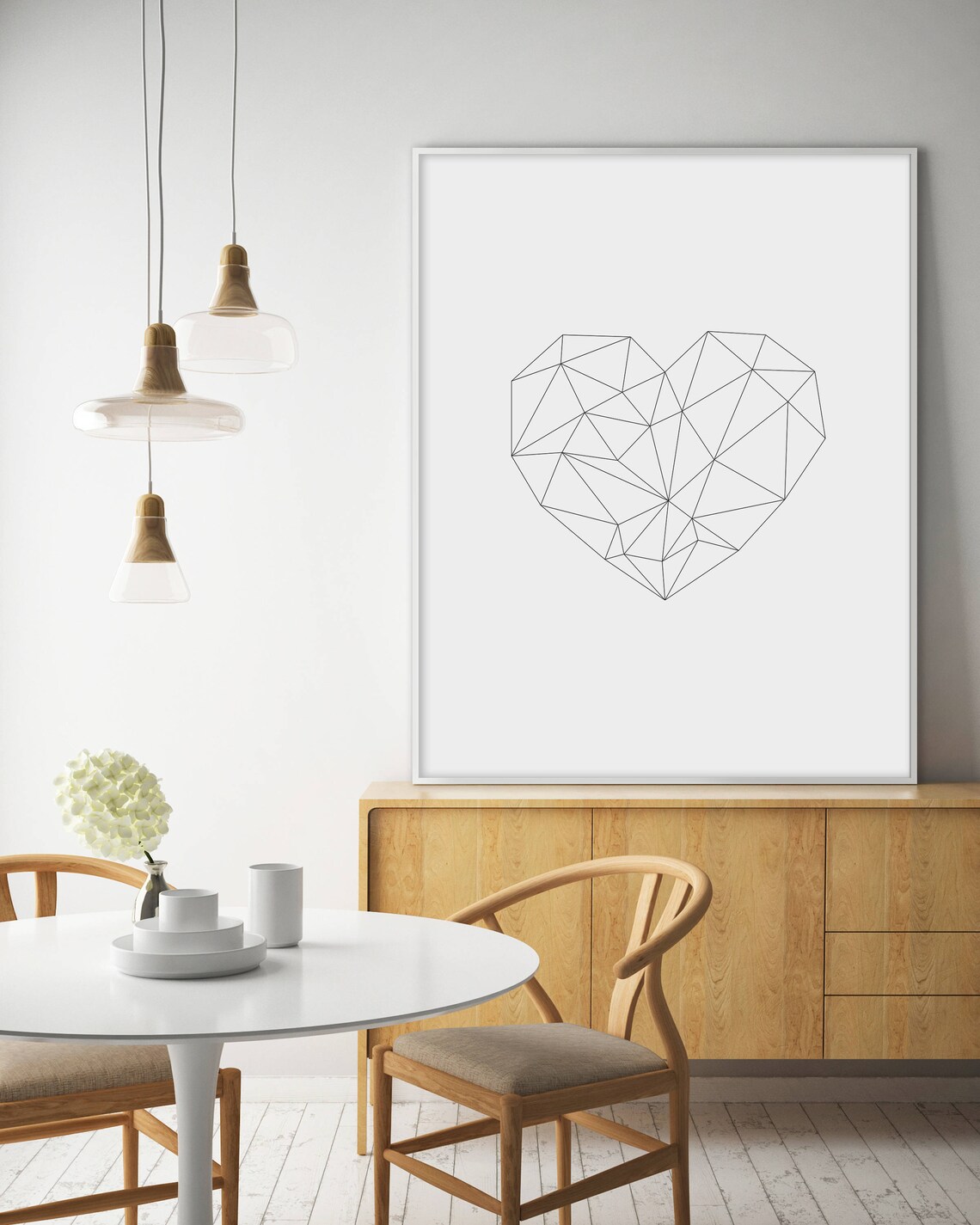Geometric Heart Outline Black and White Minimalist Line Art Poster - Image 2