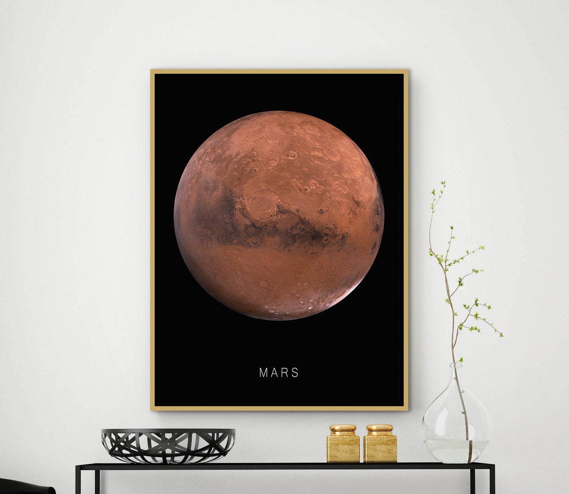 Mars Red Planet Black Background Minimalist Space Photo Poster