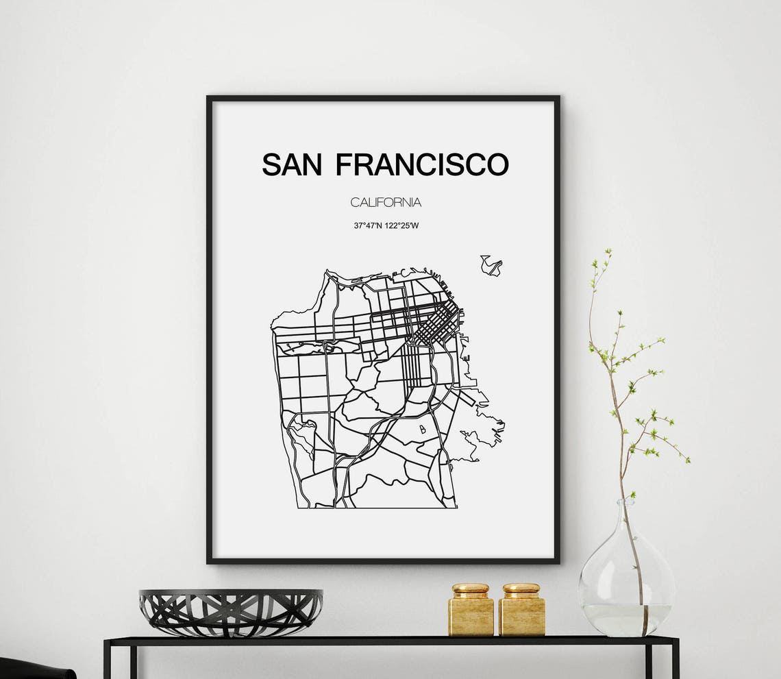 San Francisco California Minimalist City Map Line Art Poster