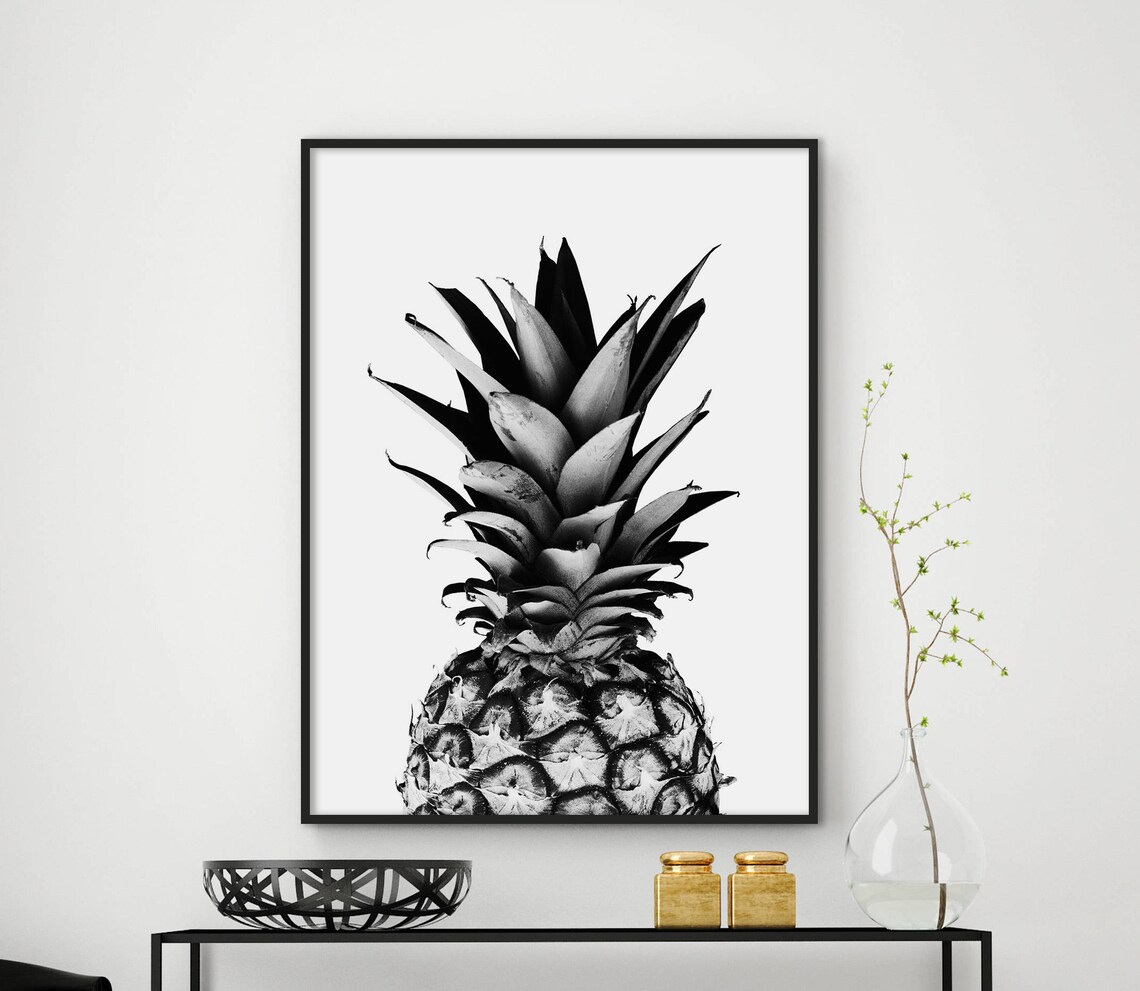 Black and White Pineapple Photography Minimalist Kitchen Art Poster