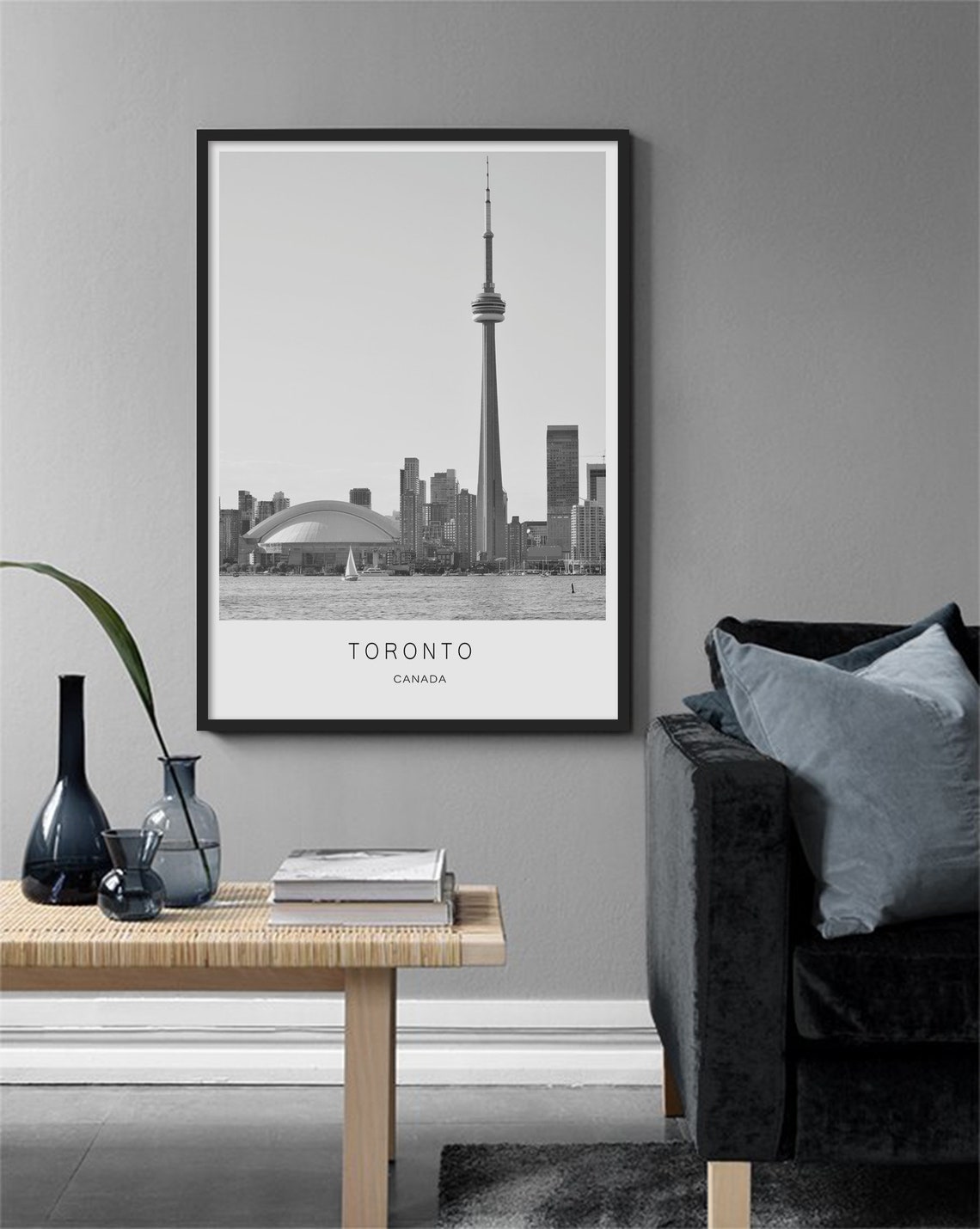 Toronto Canada CN Tower Skyline Black White City View Poster - Image 2