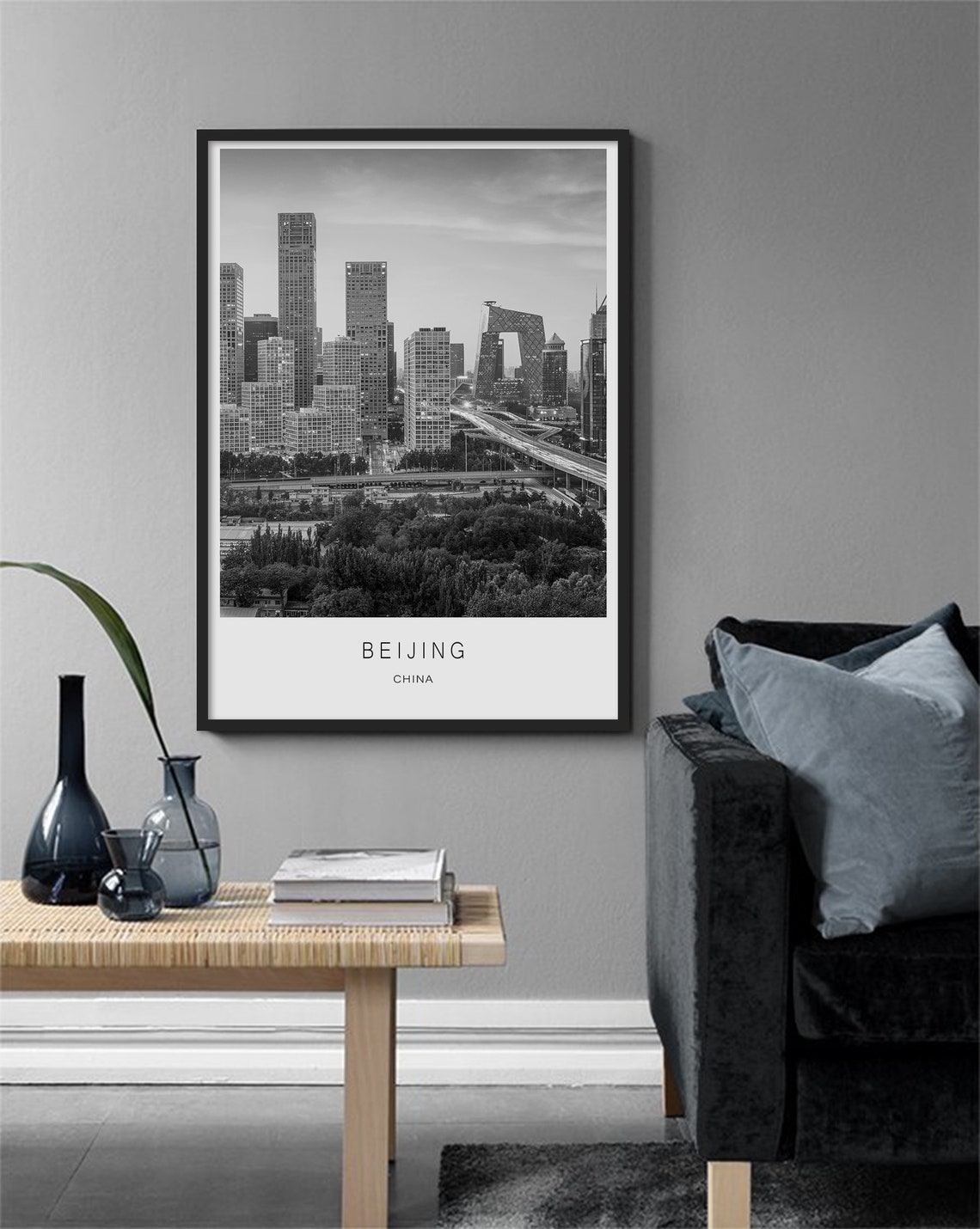 Beijing China Black And White Modern CBD Skyline City Poster - Image 2