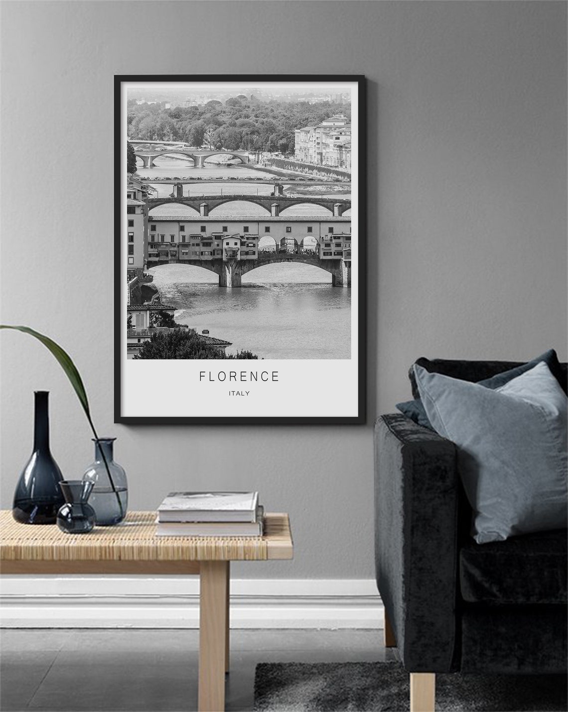Florence Italy Ponte Vecchio Black And White Photography Poster - Image 3