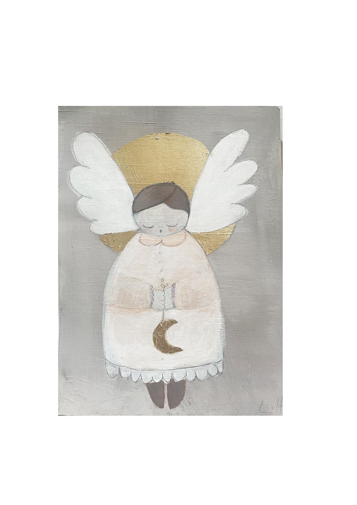 Guardian Angel Gold Halo Moon Soft Painted Nursery Art Poster