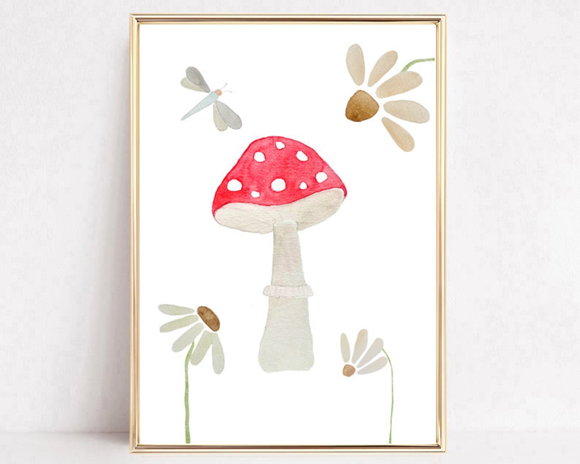 Childrens Room Picture Childrens Picture Birth Childrens Room Poster Mushroom Forest Flowers Childrens Room Gift Baby