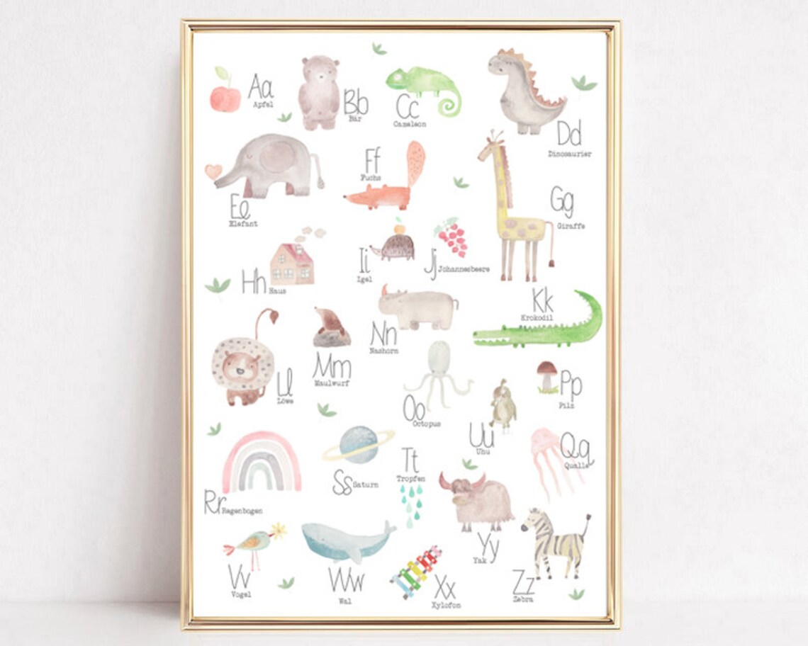 Alphabet Watercolor Poster, Children's Room Decor