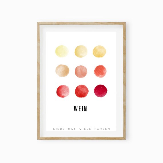 Wein Wine Colors Watercolor Dots German Kitchen Decor Art Poster