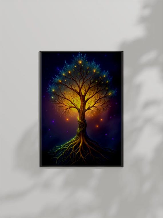 Enchanted Tree Of Life Wall Art Magical Nature Glowing Roots Painting Home Decor