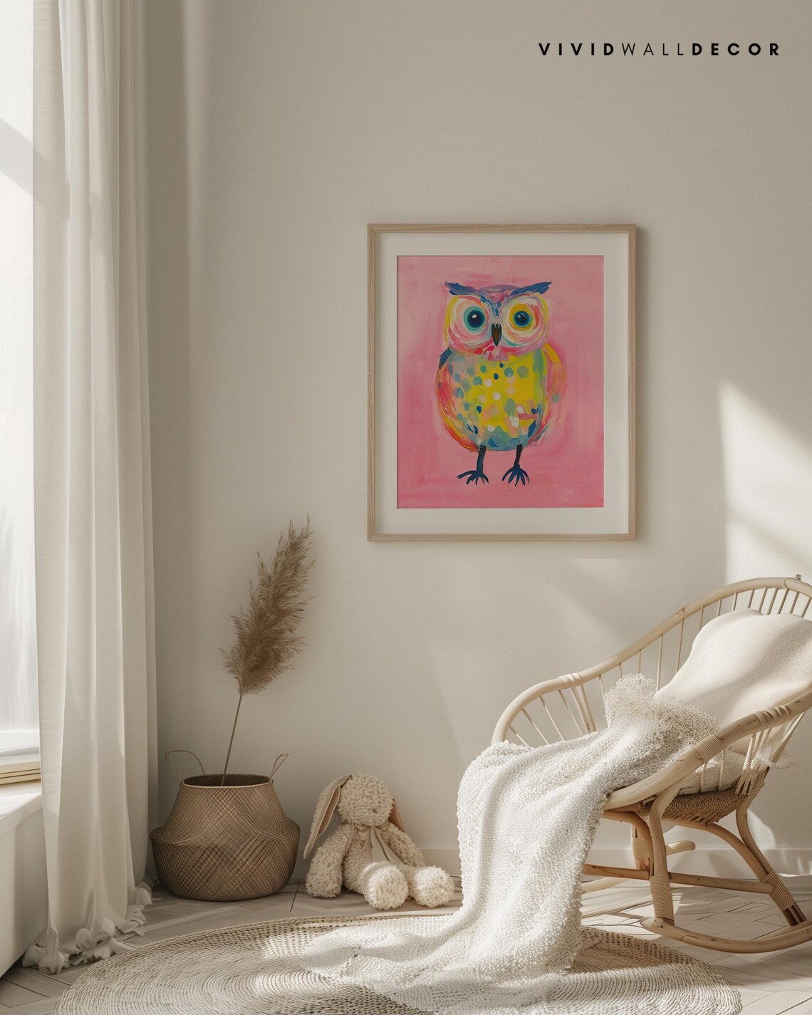 Colorful Pink Owl Art Print, Kids Room Decor - Image 4