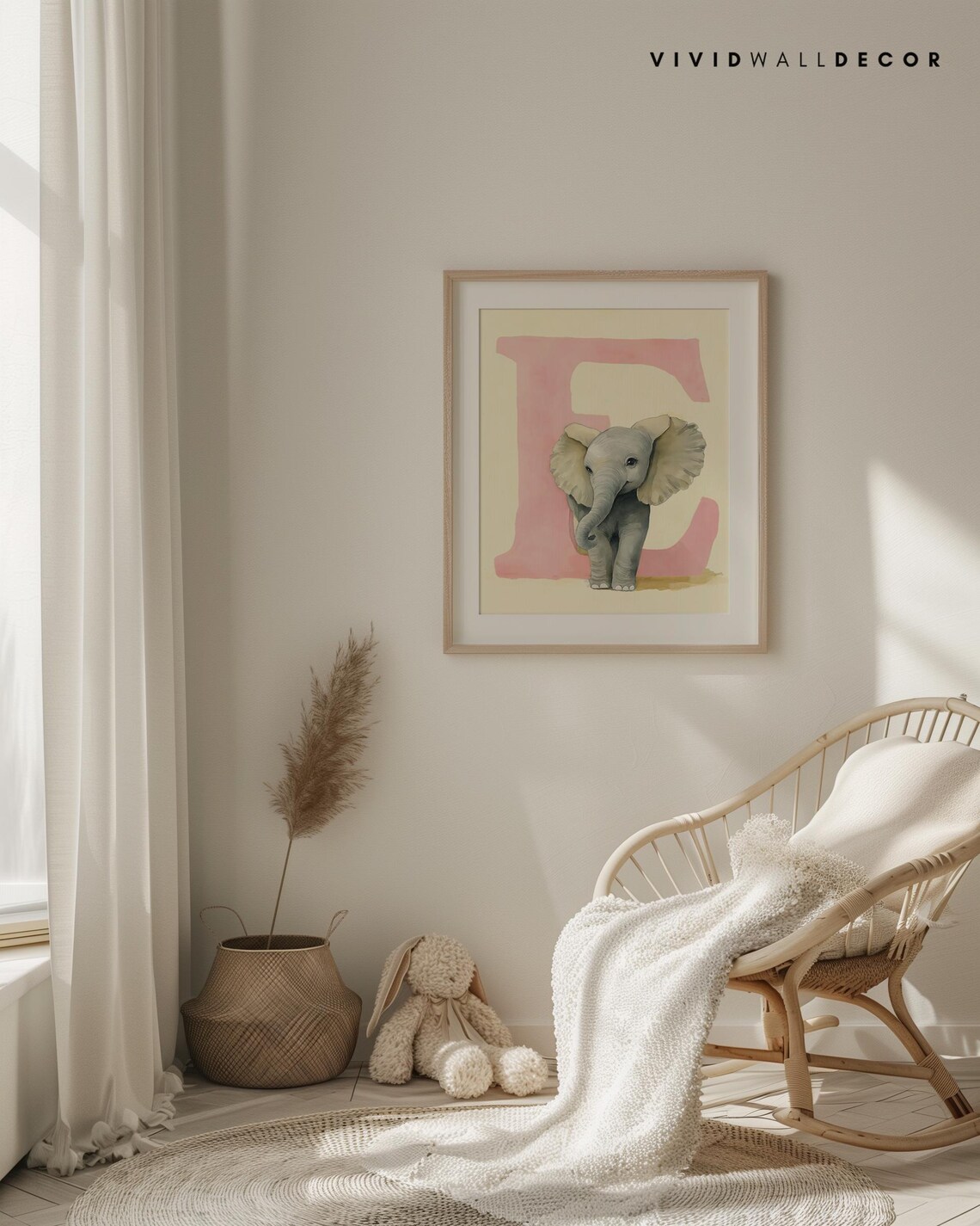 Baby Elephant Letter E Pastel Nursery Art Poster for Kids Room Decor - Image 4