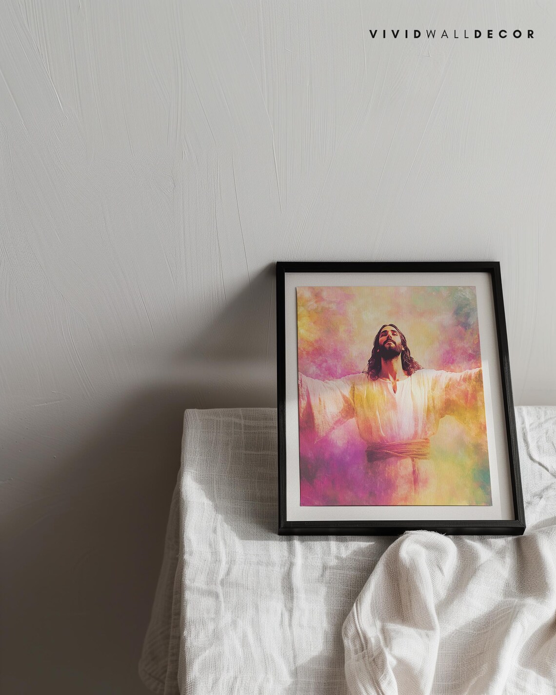 Jesus With Open Arms in Colorful Clouds Embrace Faith Poster - Image 2