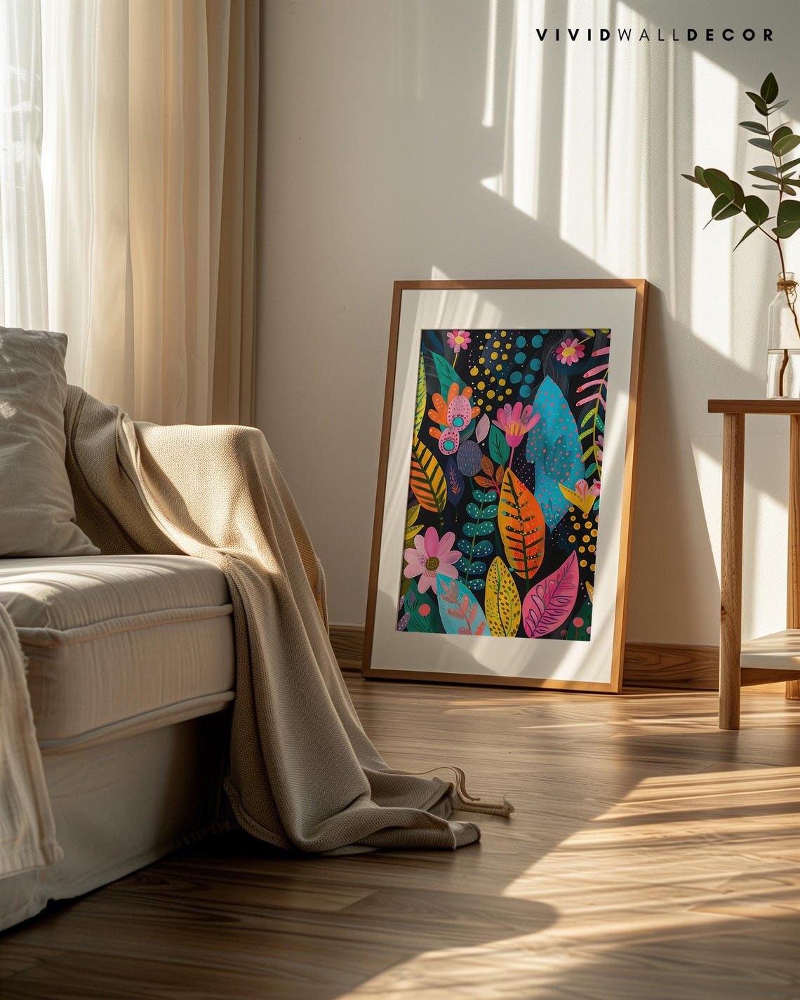 Neon Tropical Leaves On Black Vibrant Botanical Maximalist Poster - Image 3
