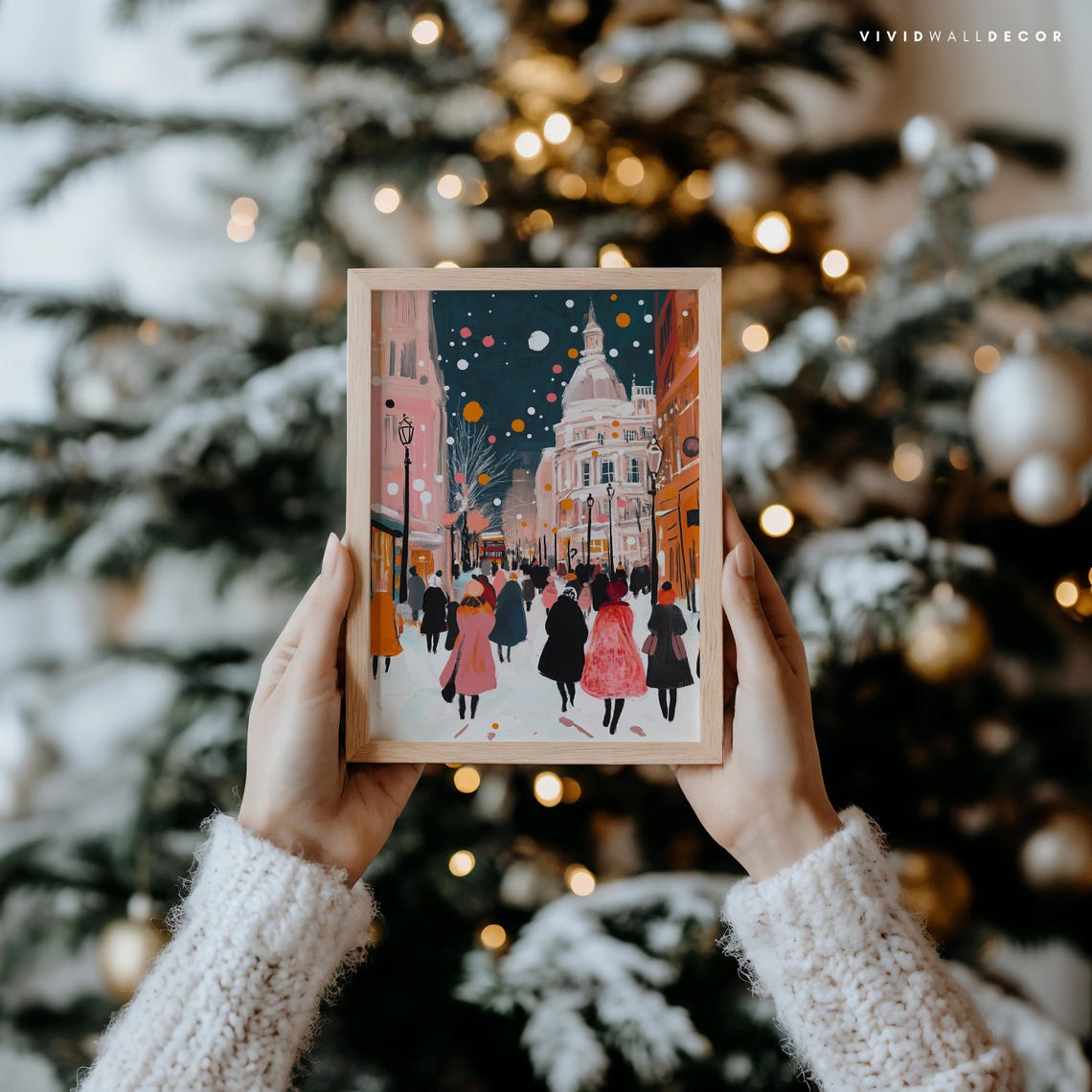 Festive European Street Christmas Crowd And Domed Building Poster - Image 2