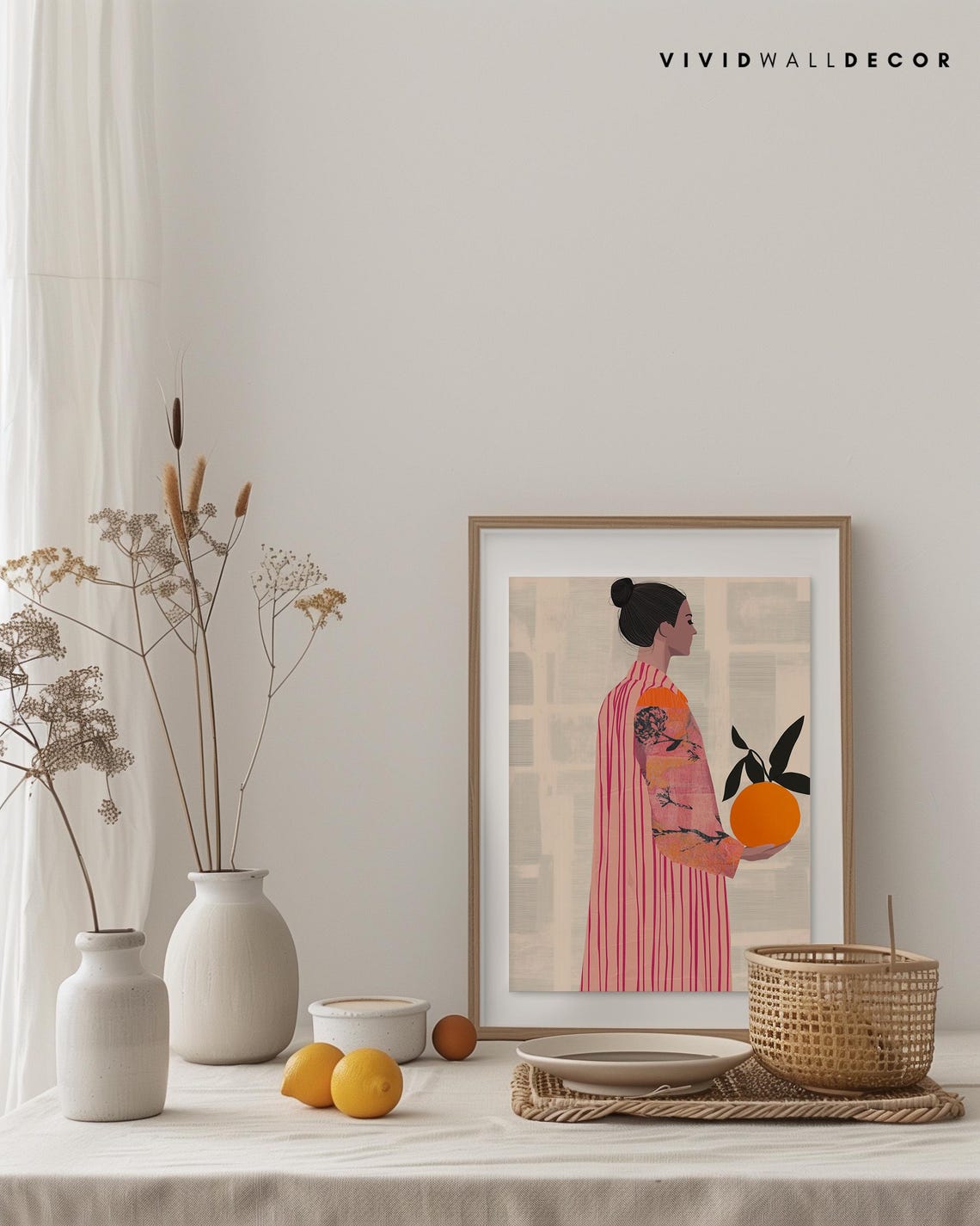 Minimalist Woman Holding Giant Orange Citrus Modern Art Poster - Image 3