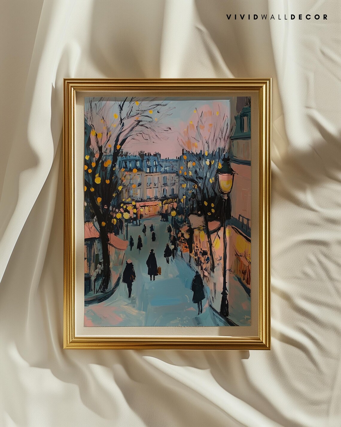 Parisian Winter Evening Street Snowy Romantic Cityscape Poster - Image 2