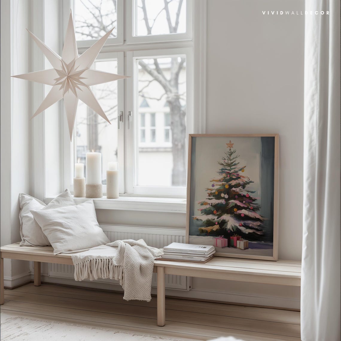 Snowy Christmas Tree With Ornaments Art Poster Holiday Wall Decor - Image 3