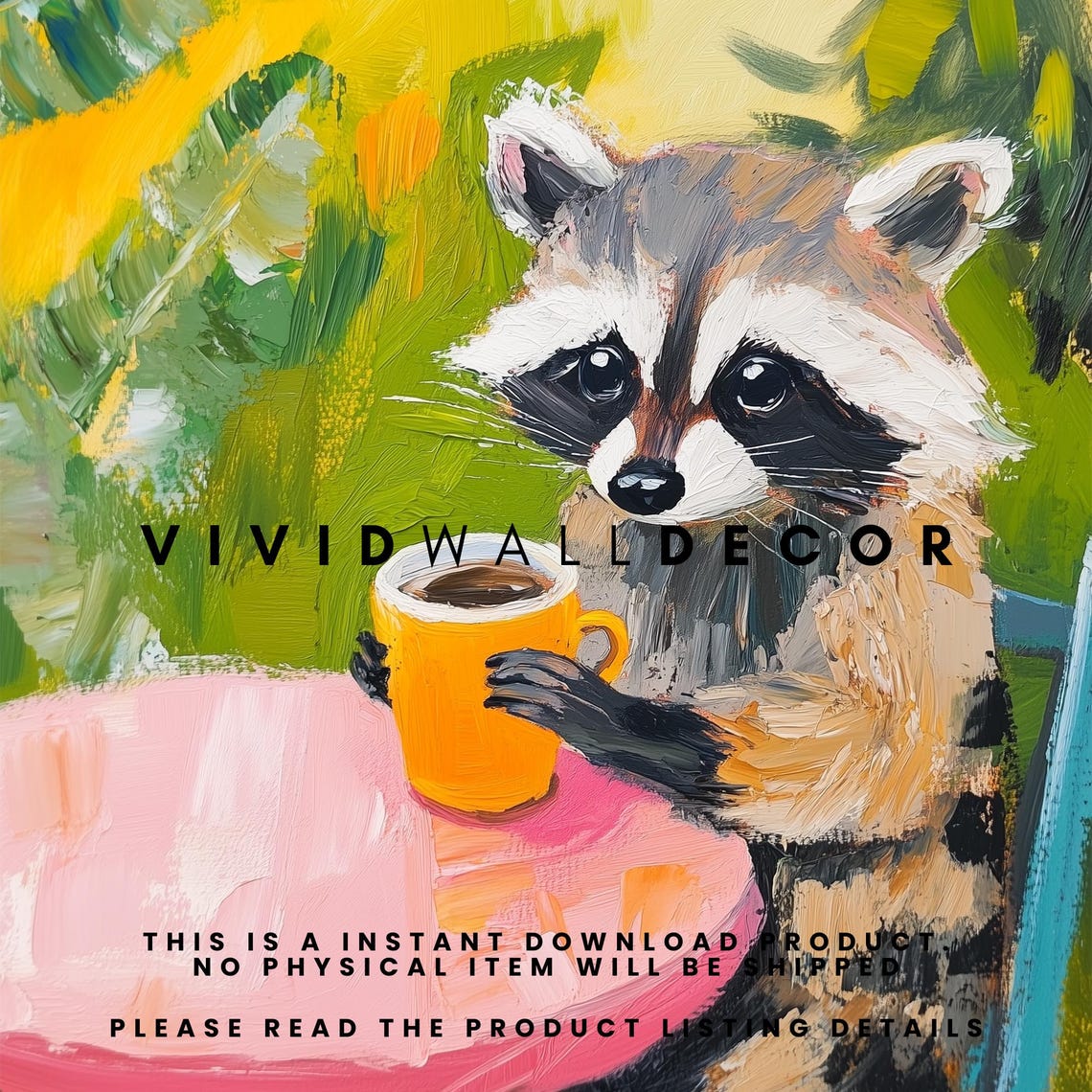 Cute Raccoon Holding Coffee Mug Playful Morning Animal Poster - Image 2