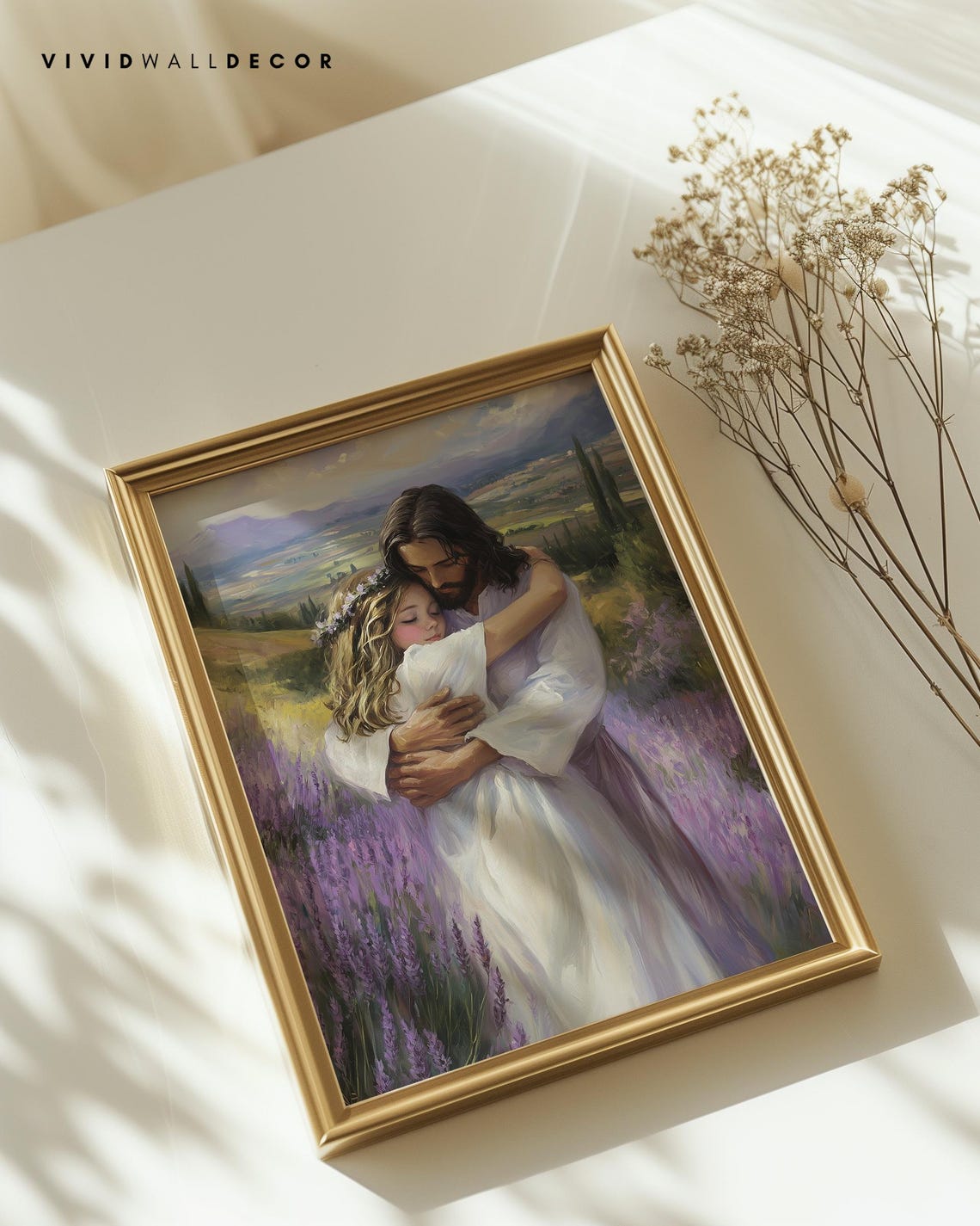 Jesus Hugging a Young Girl in a Lavender Field Christian Poster - Image 2