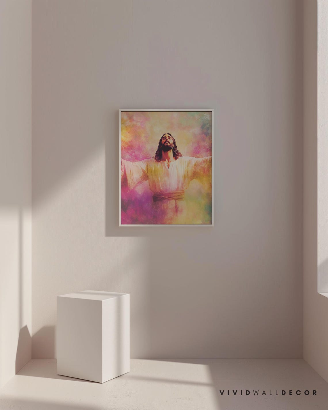 Jesus With Open Arms in Colorful Clouds Embrace Faith Poster - Image 4