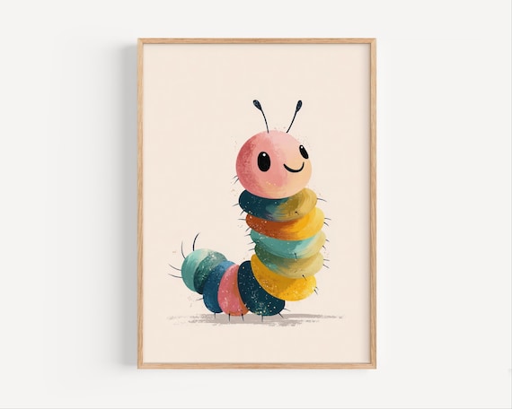 Colorful Smiling Caterpillar Nursery Kids Room Funny Bug Poster