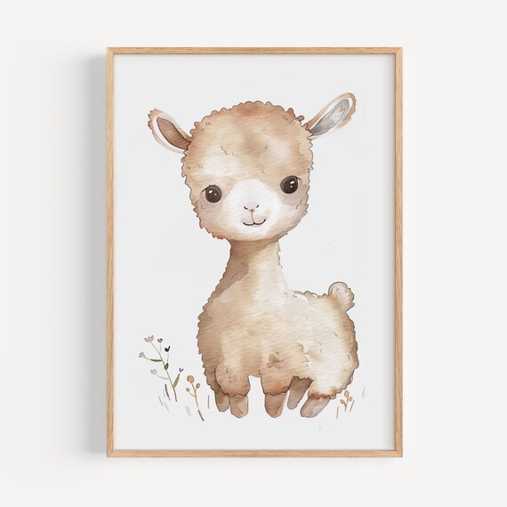 Adorable Baby Alpaca Kids Room Poster Pastel Wall Art For Nursery Decor Illustration