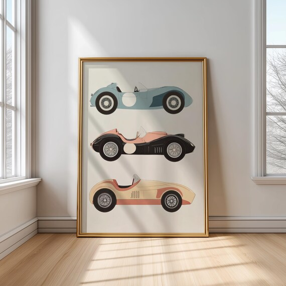 Retro Car Wall Art Print Vintage Racing Poster For Boys Room Classic Vehicle Nursery Decor Teen Auto