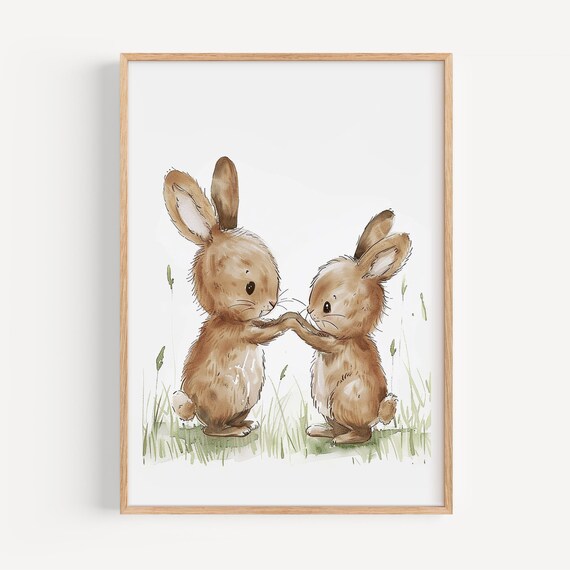 Playful Bunnies Kids Room Poster Pastel Wall Art For Nursery Decor Personalized Baby Gift