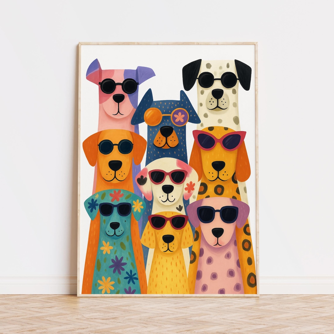 Dogs in Sunglasses Colorful Stack Funny Animal Nursery Art Poster