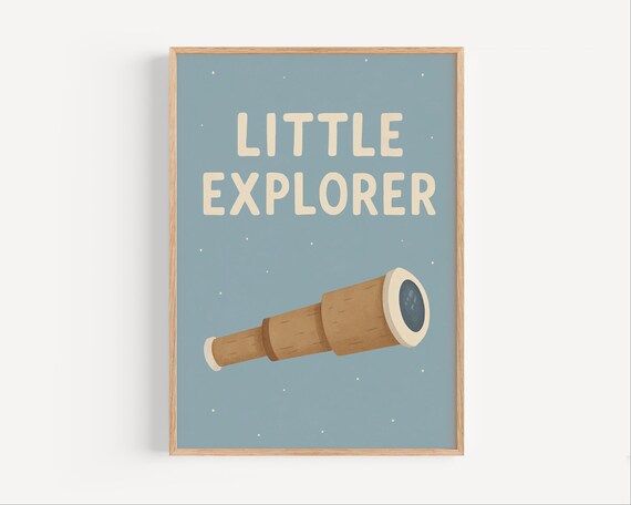 Little Explorer Poster Telescope Adventure Wall Art For Nursery Or Boys Room Kids Discovery Print