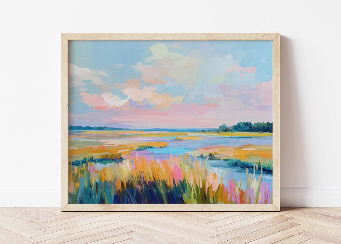 Abstract Pastel Wetland Sunset Colorful Modern Landscape Poster