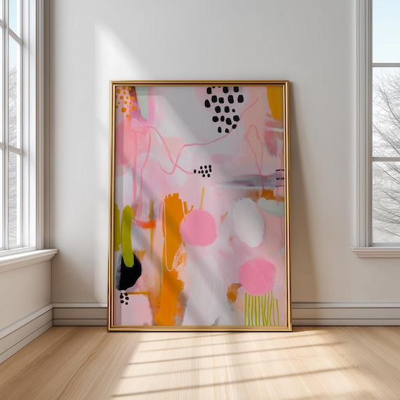 Pink Orange and Lime Abstract Modern Colorful Contemporary Art Print