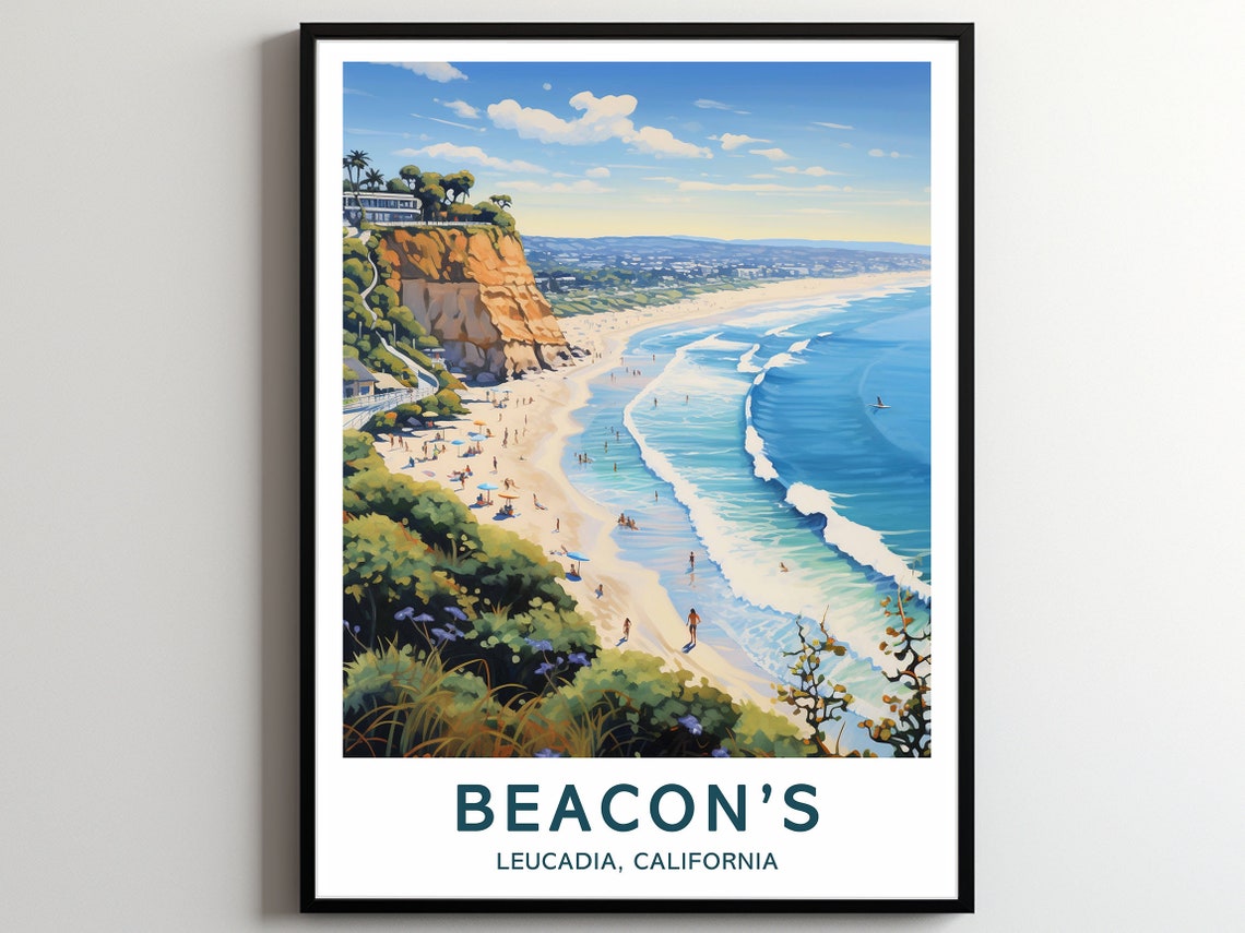 Beacons Leucadia California Cliff Beach Ocean Sunset Travel Poster