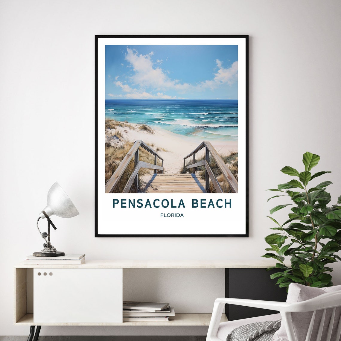 Pensacola Beach Florida Scenic Stairs to Ocean Beach Travel Poster - Image 2