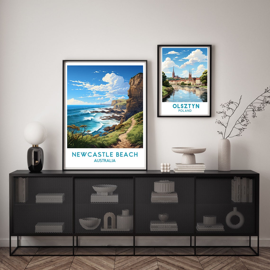 Newcastle Beach Australia Coastal Cliffs Scenic Travel Poster - Image 2