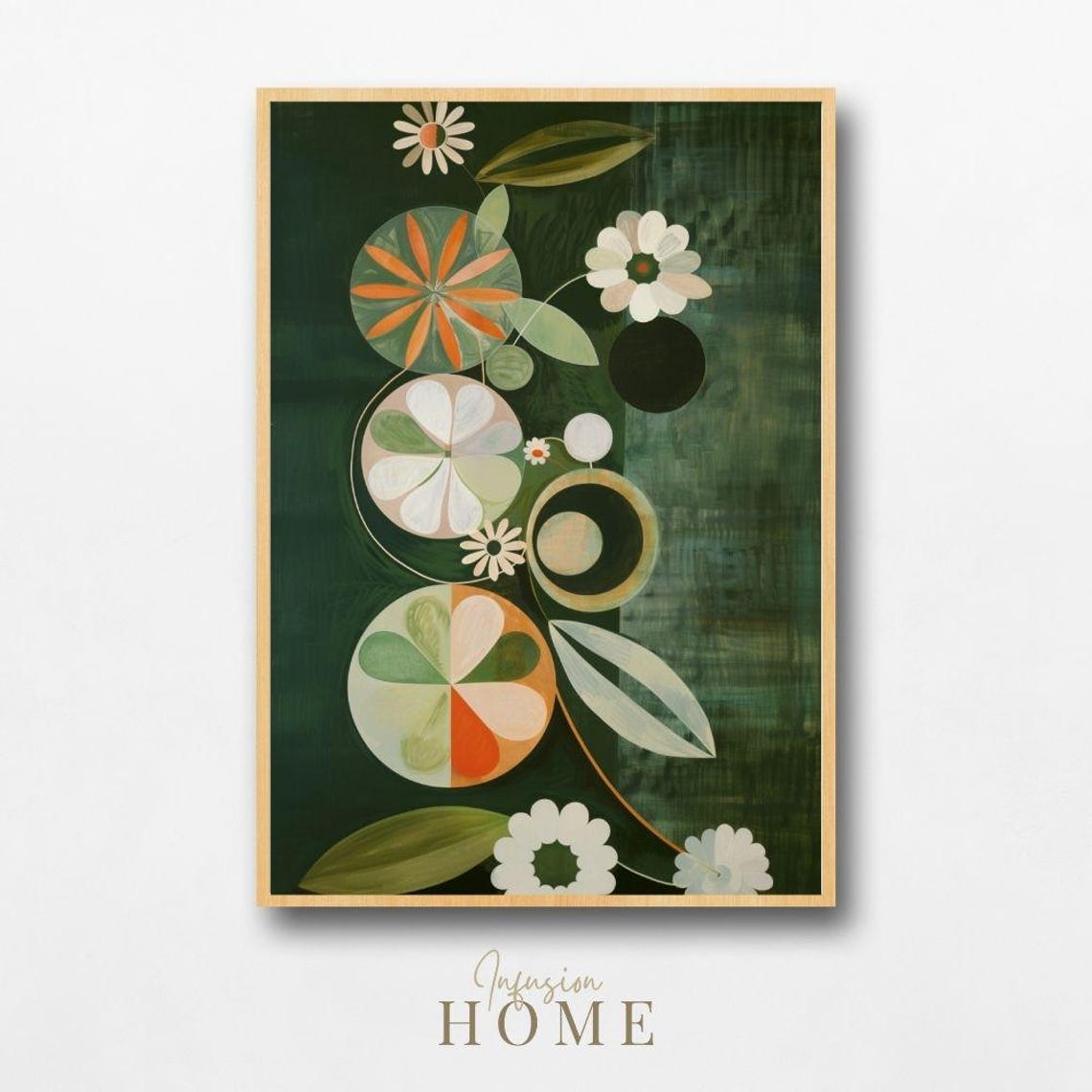 Green Velvet Floral Print Dark Botanical Geometric Art
