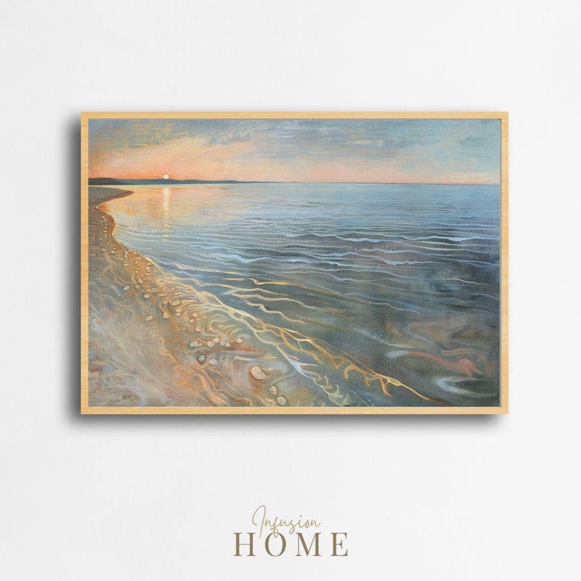 Coastal Sunrise Ocean Shoreline Rippling Waves Beach Art Print