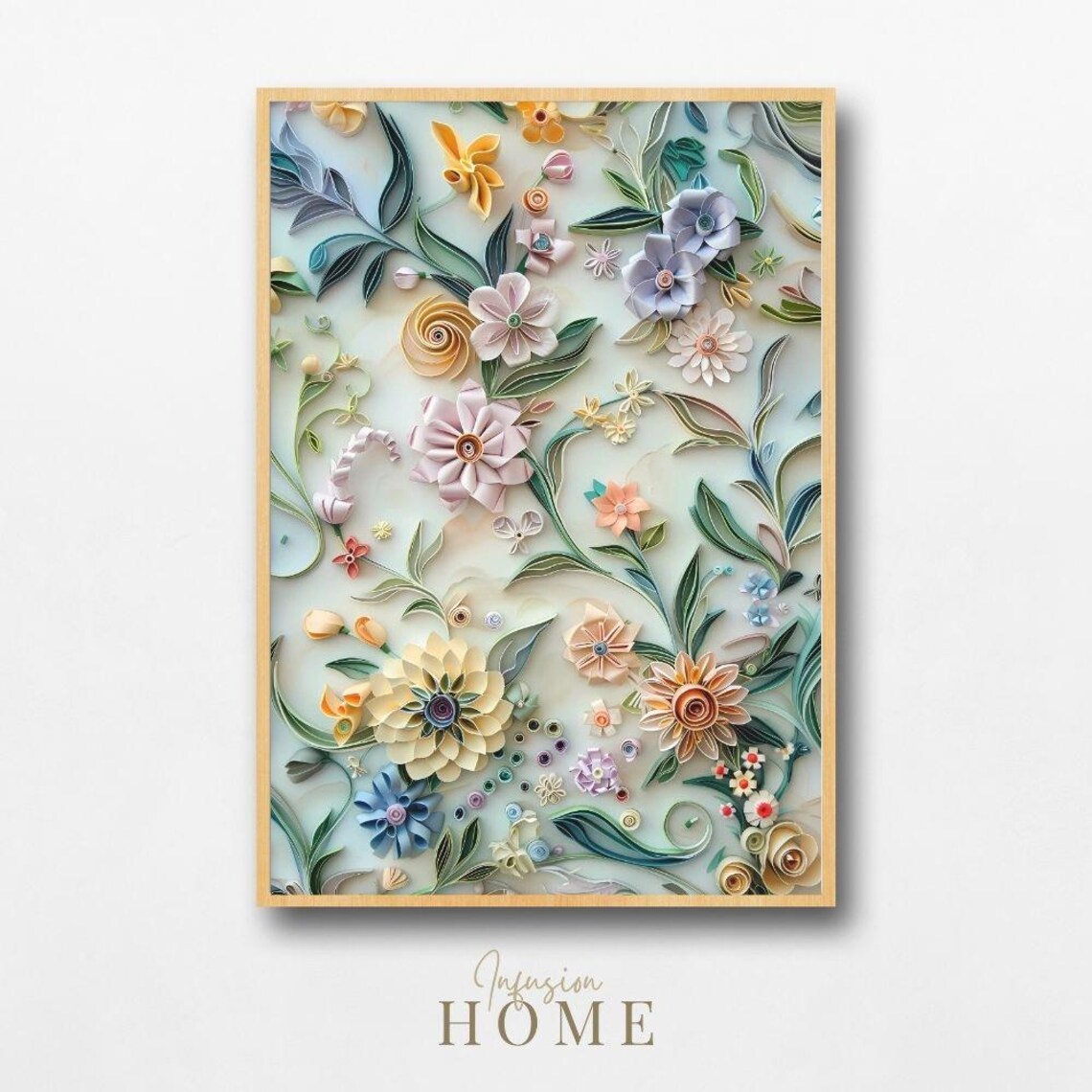 Soft Pastel 3D Quilled Paper Flower Garden Floral Art Poster