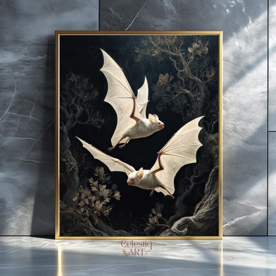 Albino Fruit Bat Art Print Gothic Dark Academia Wall Decor