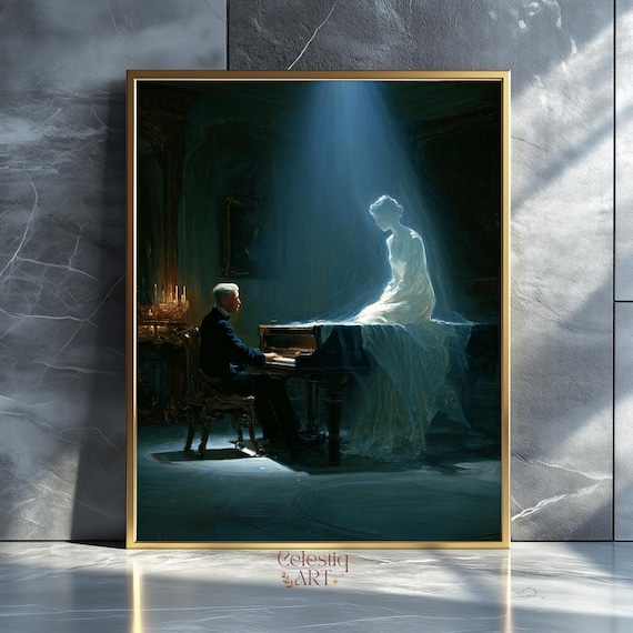Victorian Painting Haunted Room Artwork Gothic Piano Music Print