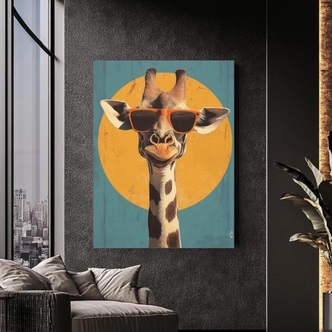 Cool Giraffe Wearing Sunglasses Retro Sunset Funny Animal Poster