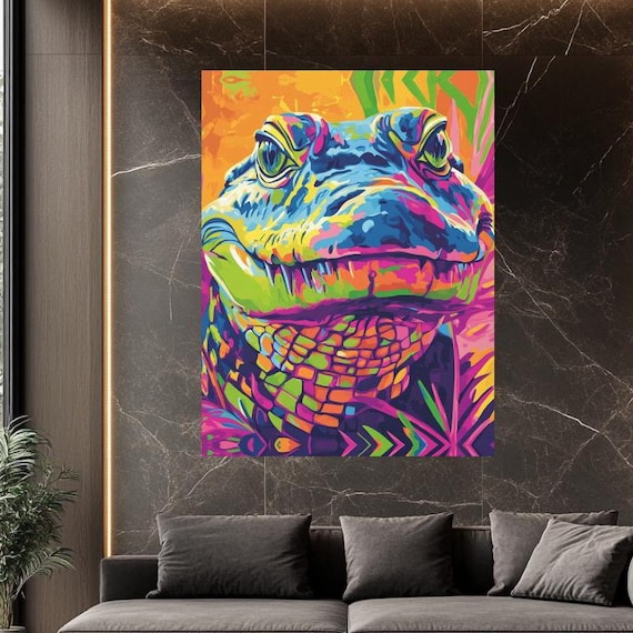 Colorful Neon Alligator Head Pop Art Bold Reptile Animal Poster