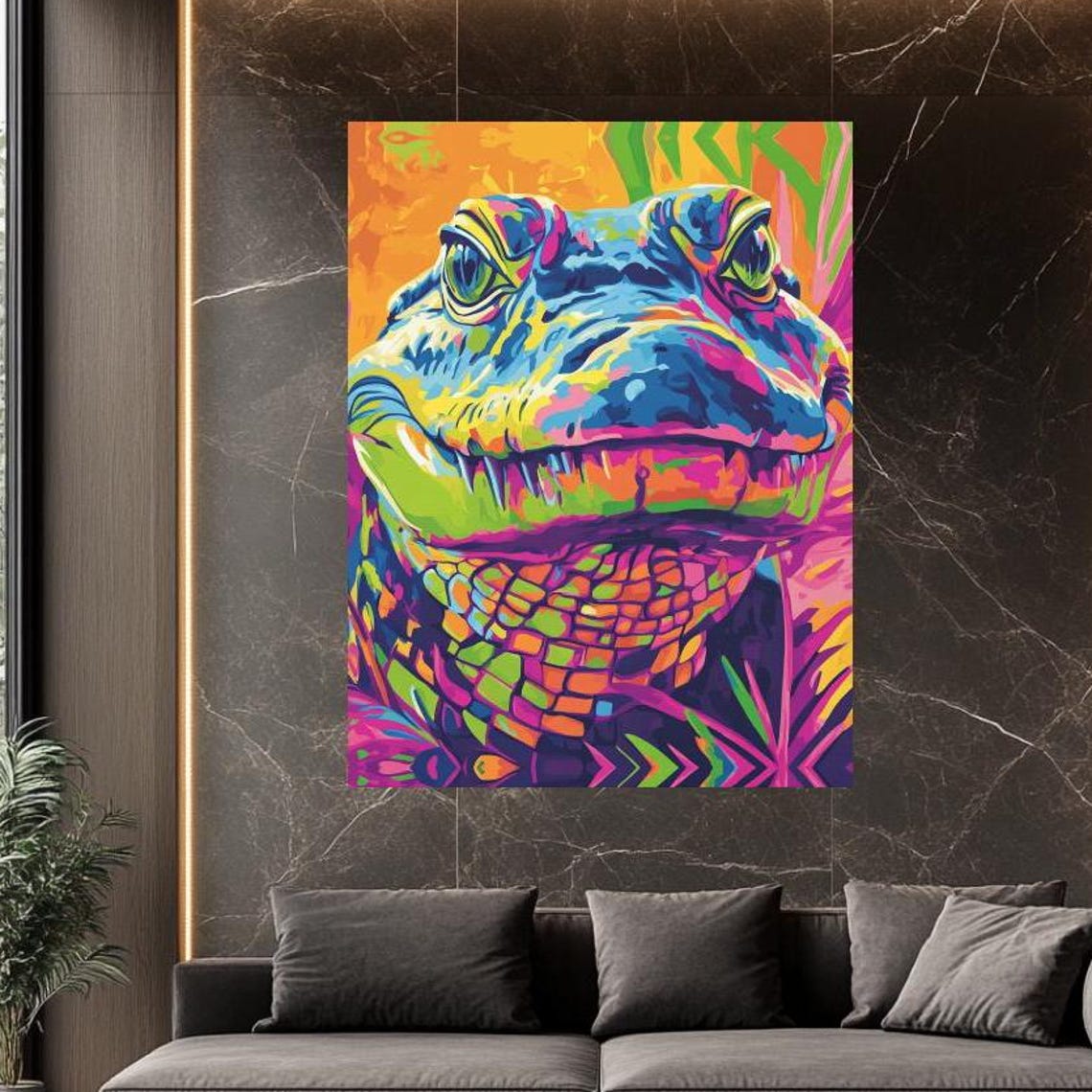 Colorful Neon Alligator Head Pop Art Bold Reptile Animal Poster