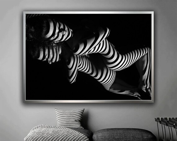 Black And White Zebra Stripe Body Paint Woman Fine Art Poster