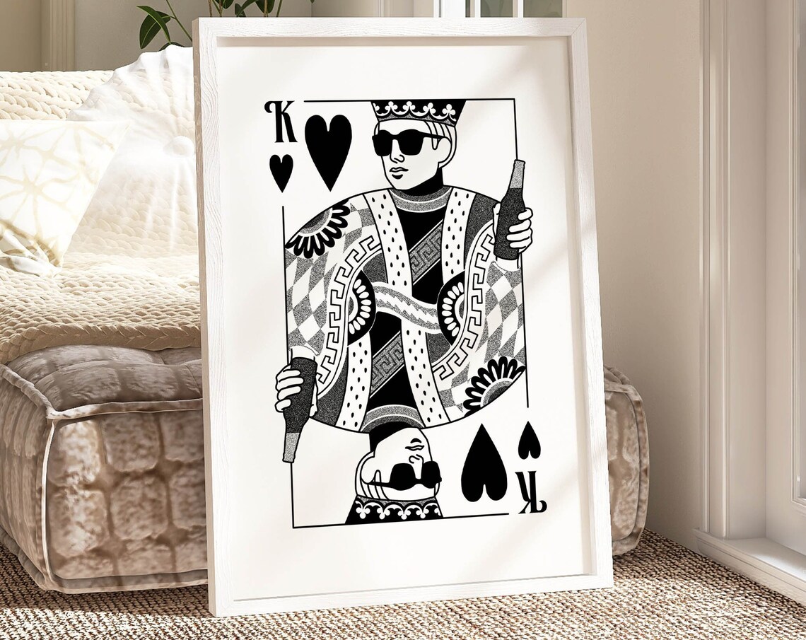 King Of Hearts Sunglasses Retro Playing Card Cool Bar Art Poster