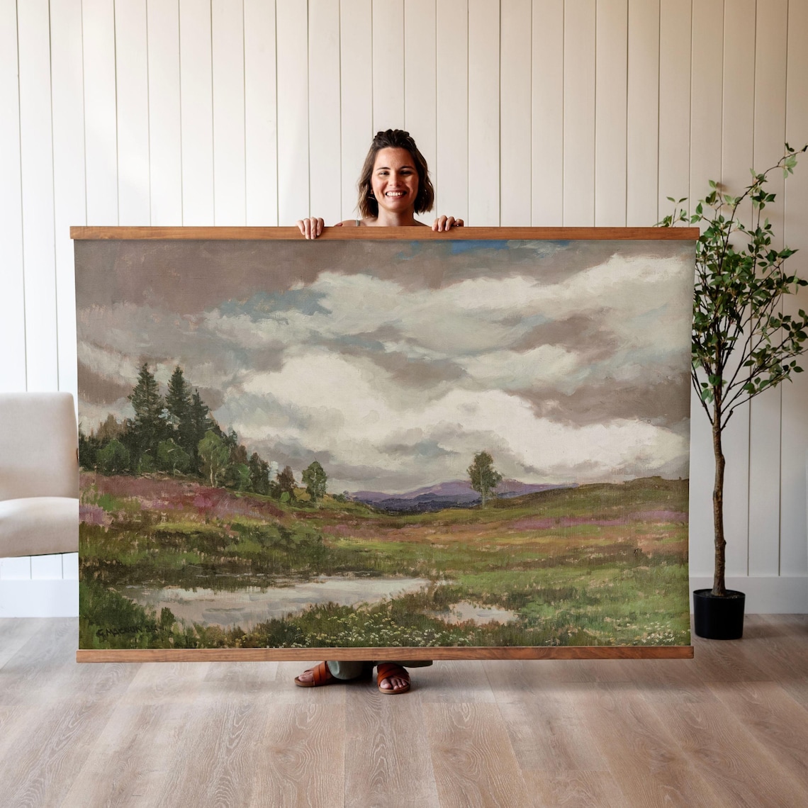 Purple Heather Moorland Pond Vintage Landscape Oil Painting Poster - Image 3
