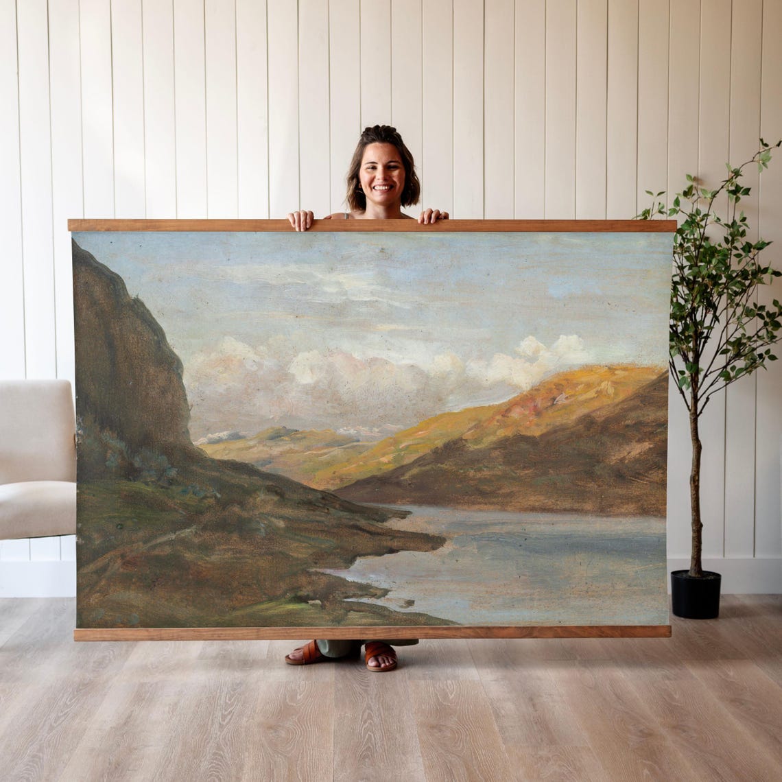 Serene Loch between Rolling Hills Vintage Landscape Painting Poster - Image 3
