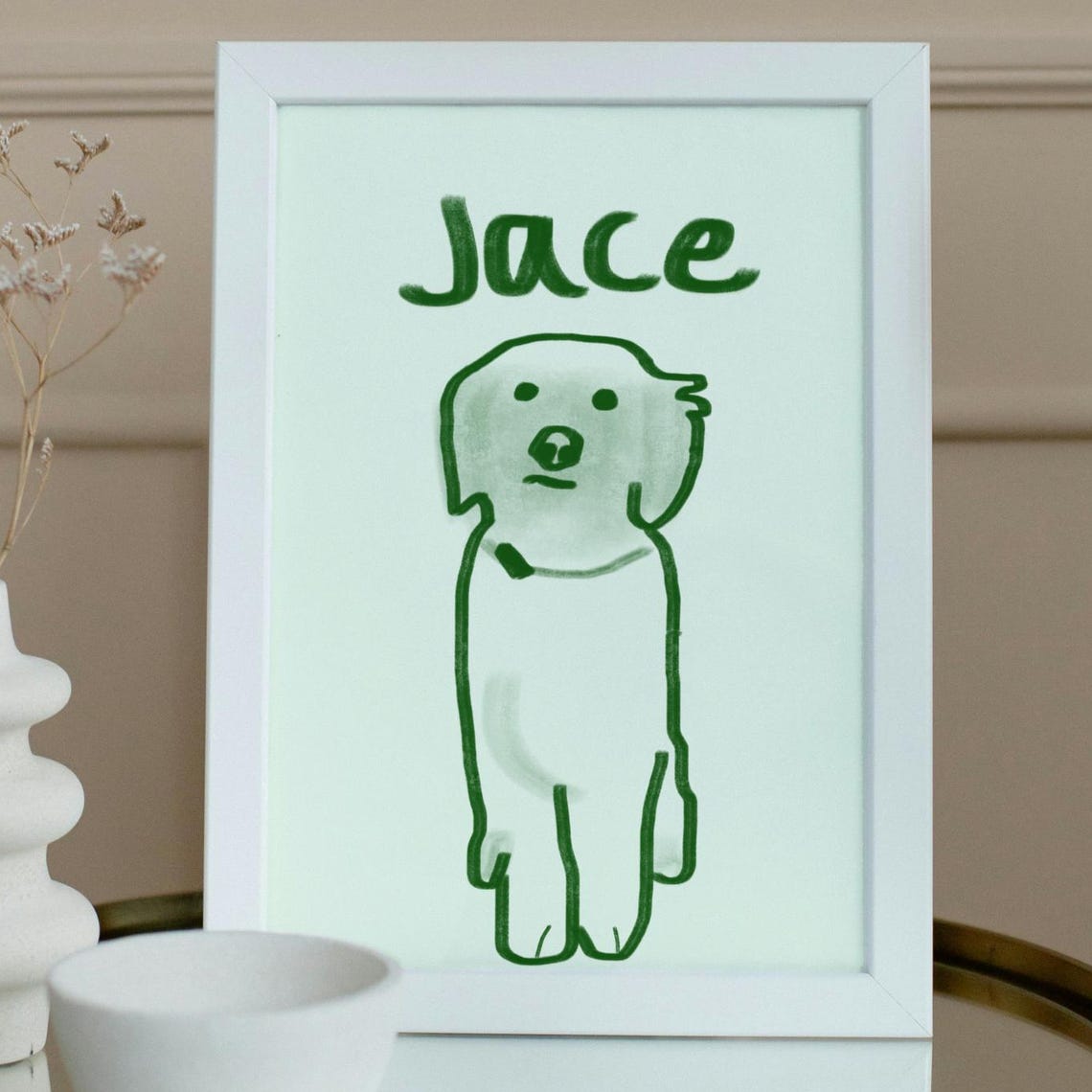 Personalized Badly Drawn Pet Portrait Custom Dog Art Funny Modern Lover Cat Lady Gift Caricature Present Preppy