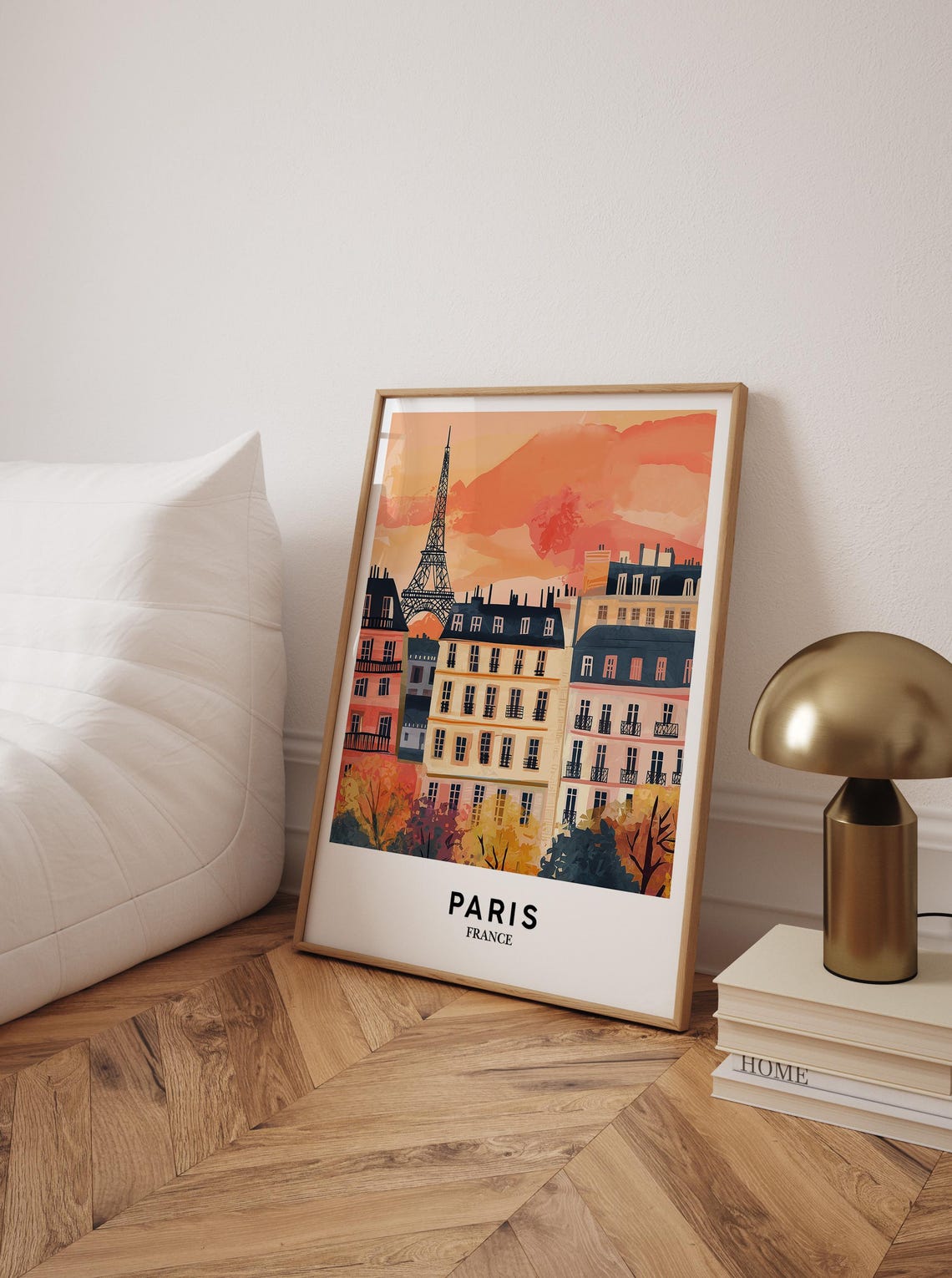 Paris France Eiffel Tower Autumn Rooftops Vintage Travel Poster